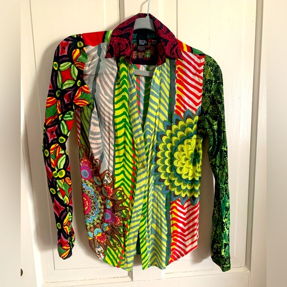 Desigual Tops - Desigual mixed pattern psychedelic button shirt